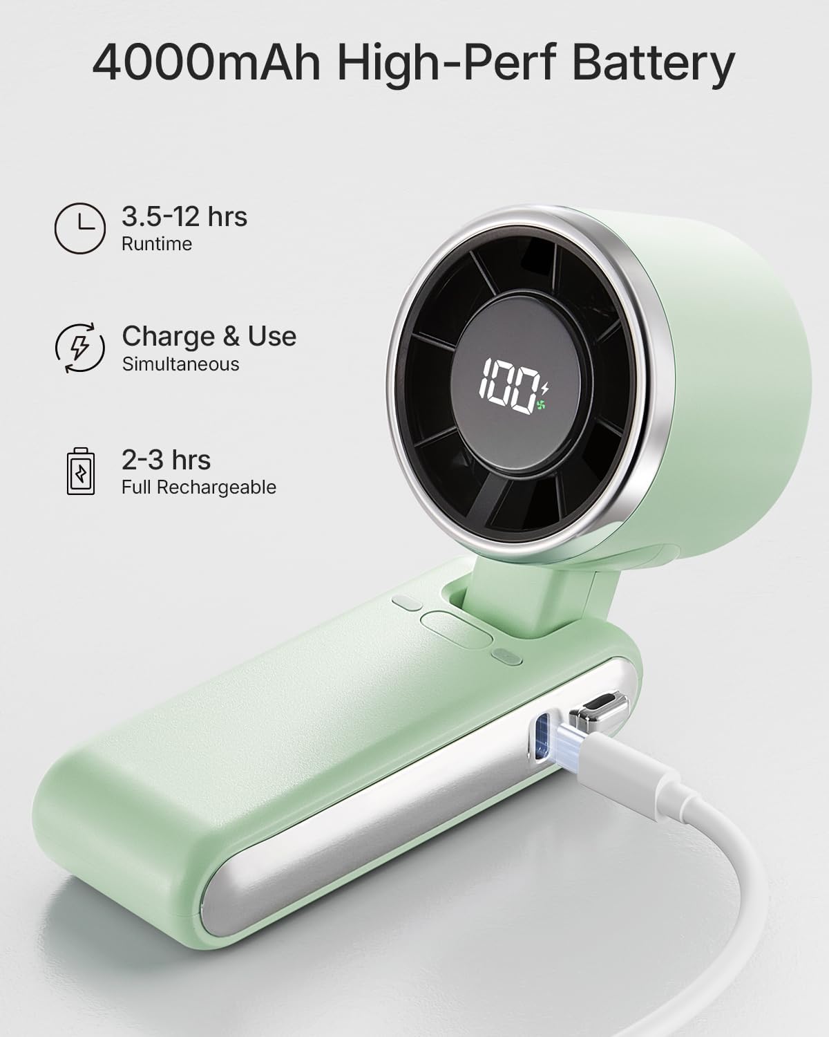 Skiennix Portable Handheld Turbo Fan - 5-Speed Rechargeable Mini Fan for Travel & Beach (Green)
