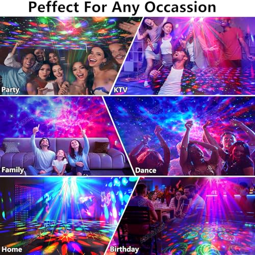 Large 6-in-1 Disco Party Lights with RGB, OGB, Laser & Star Effects - Sound Activated