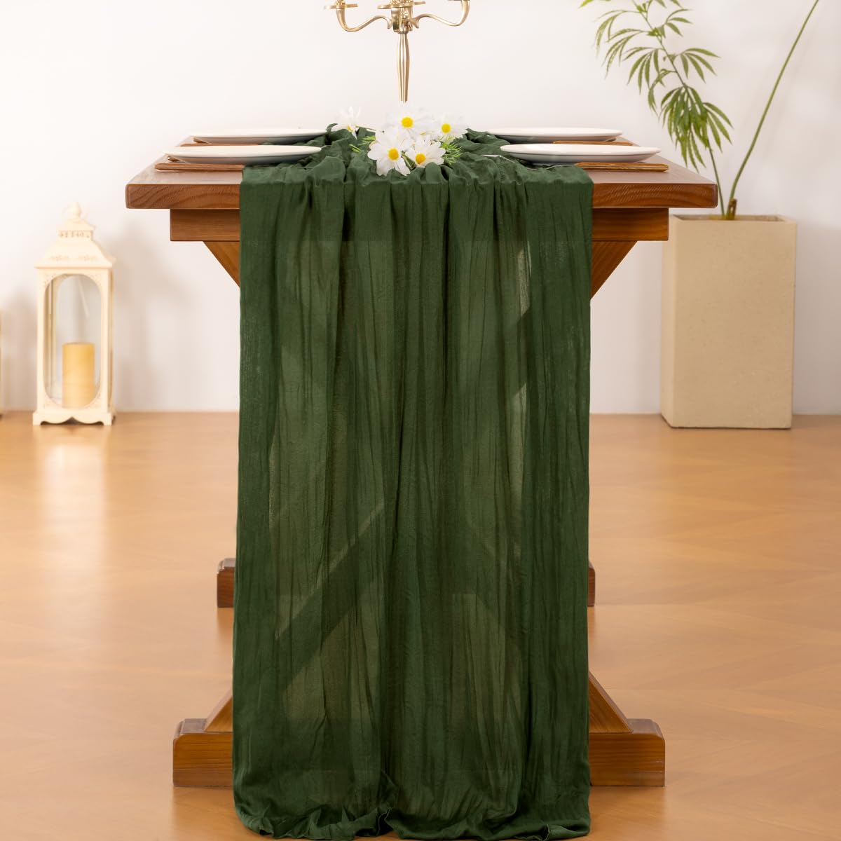 Socomi 6pcs Olive Green Cheesecloth Table Runner Boho Rustic Gauze 120 inch 10FT Cheese Cloth Runner for Wedding Party Baby Shower Birthday Home Decor