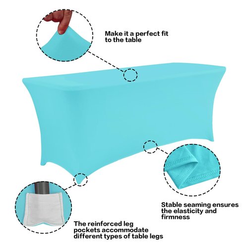 IVAPUPU 6FT Table Cloth for Rectangular Fitted Events Stretch Blue Mist Table Covers Washable Cover Spandex Tablecloth Protector for Party, Wedding, Cocktail, Banquet, Festival