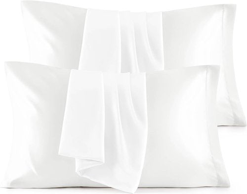 Bedsure King Size Satin Pillowcase Set of 4 - Pure White Silk-Like Covers for Hair & Skin | 20x36 Inches