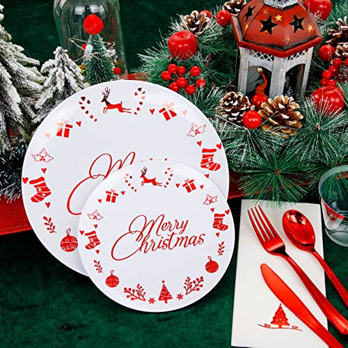 Liacere Red & White Disposable Christmas Plates Set - 175 pcs Party Tableware