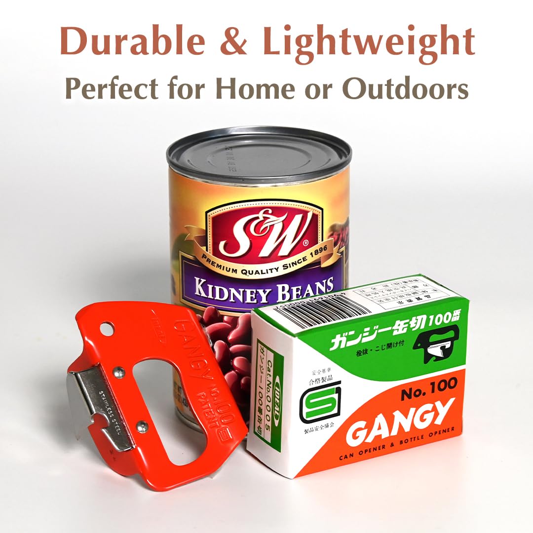 GANGY 2 in 1 Can Opener and Bottle Opener Made in Japan Steel Body with Stainless Steel Blade Compact Easy to Use Kitchen Tool (#100 Small)