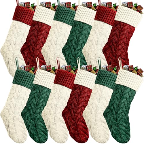Vinsot 12 pcs 18 Inch Christmas Stockings Cable Knitted Decoration