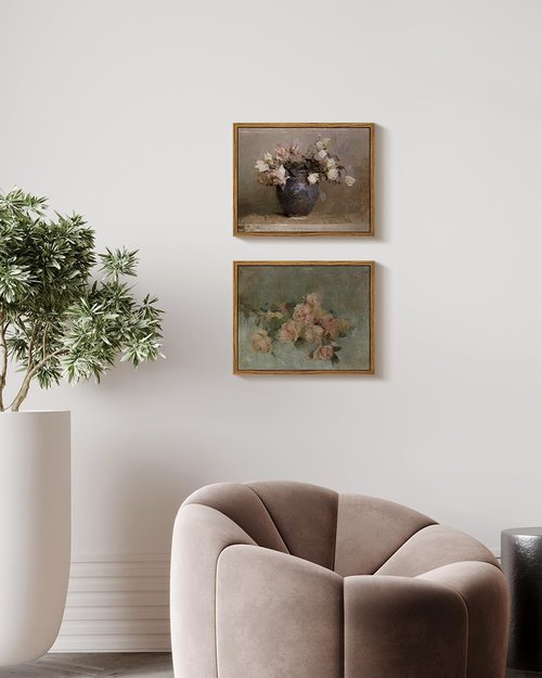 InSimSea Framed Canvas Print - Roses in Vase Classical Oil Painting | 8x10in Wall Art for Bedroom & Living Room Decor
