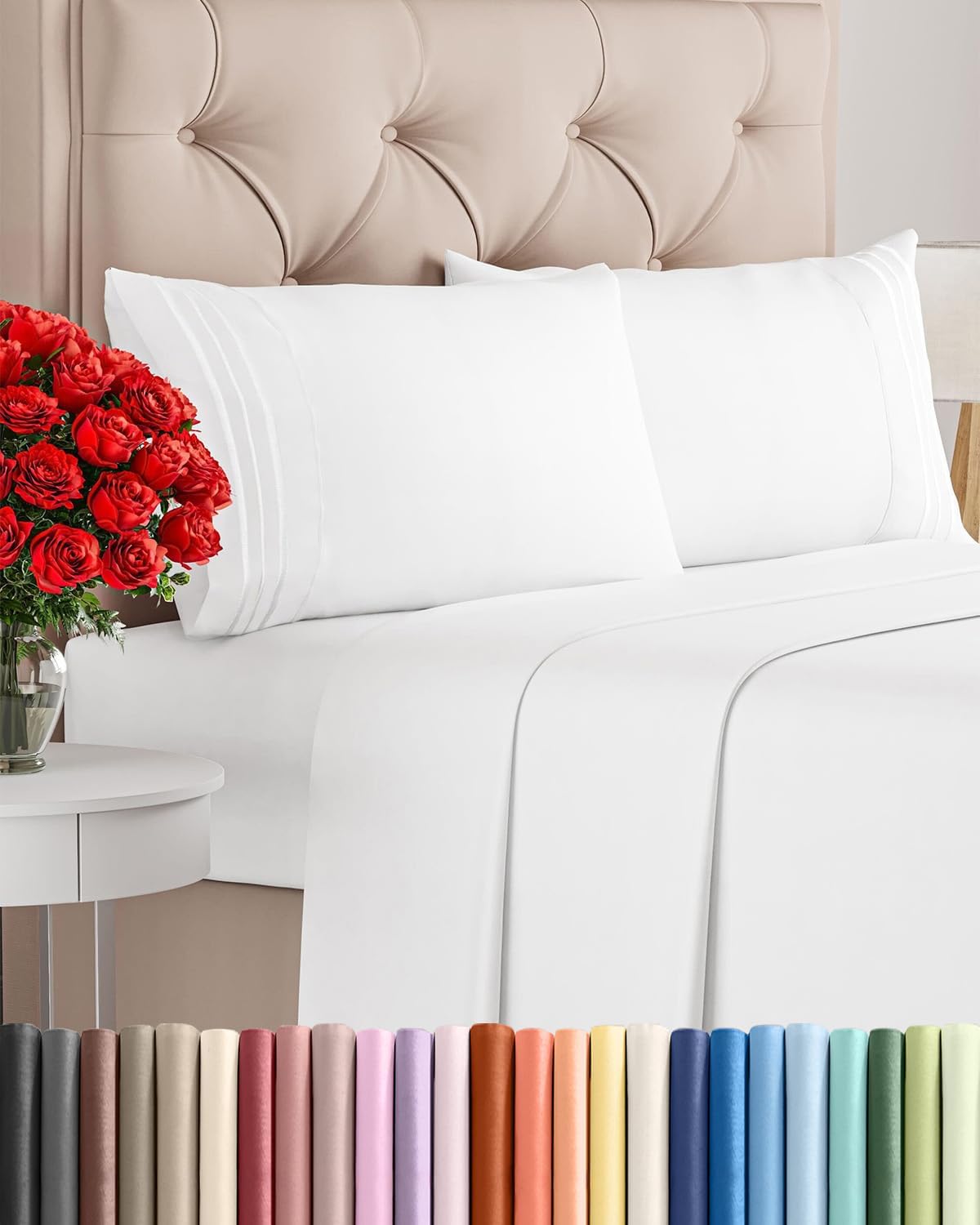 King Size 4 Piece Sheet Set - Ultra-Soft Cooling Bed Sheets | Hotel Luxury Bedding - Deep Pockets, Oeko-Tex Certified, White