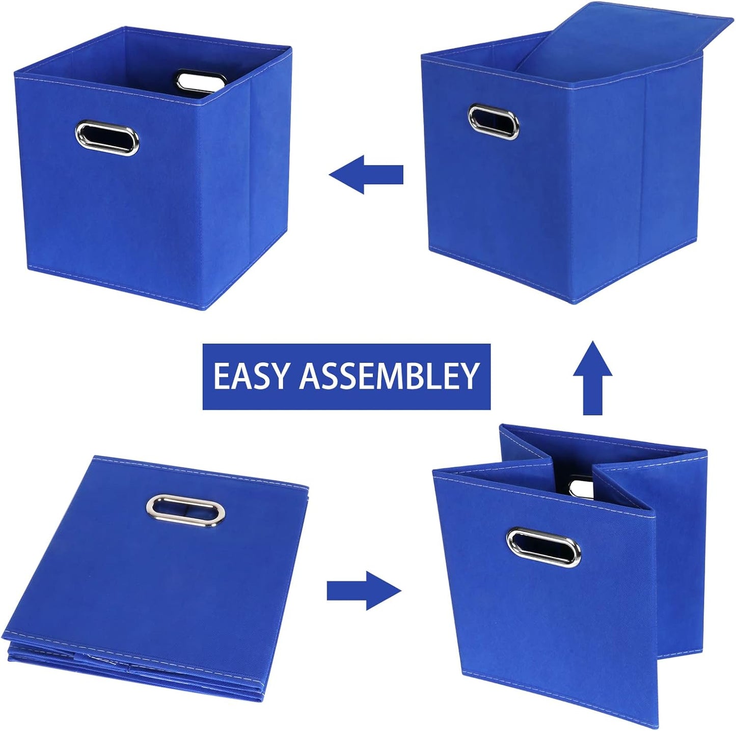 Skiennix Fabric Cube Storage Bins - Foldable Organizer with Dual Handles | Set of 6 - Dark Blue