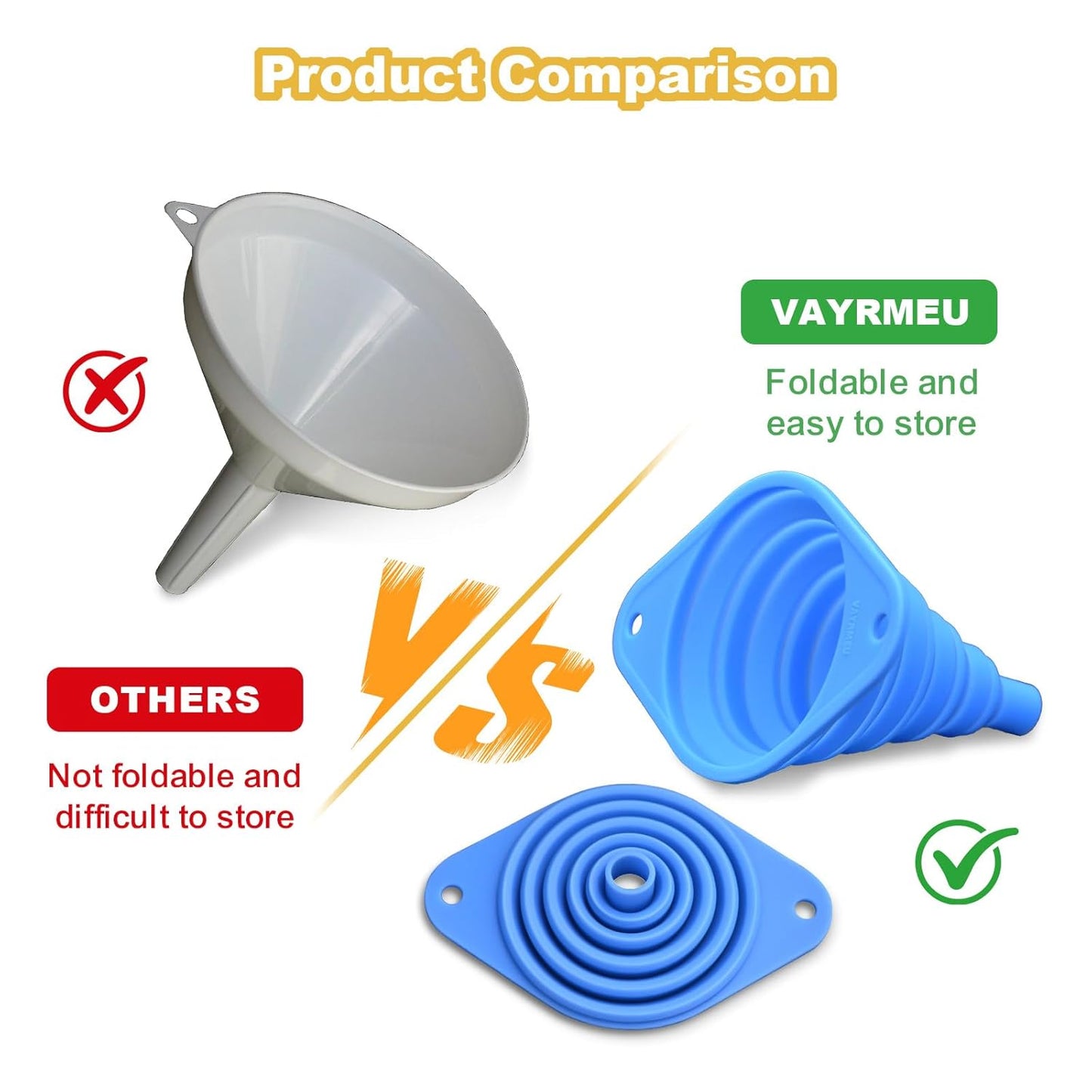 Skiennix Kitchen Funnel Set of 3 - Versatile Silicone Funnels for Easy Liquid Transfer | Small & Large Sizes