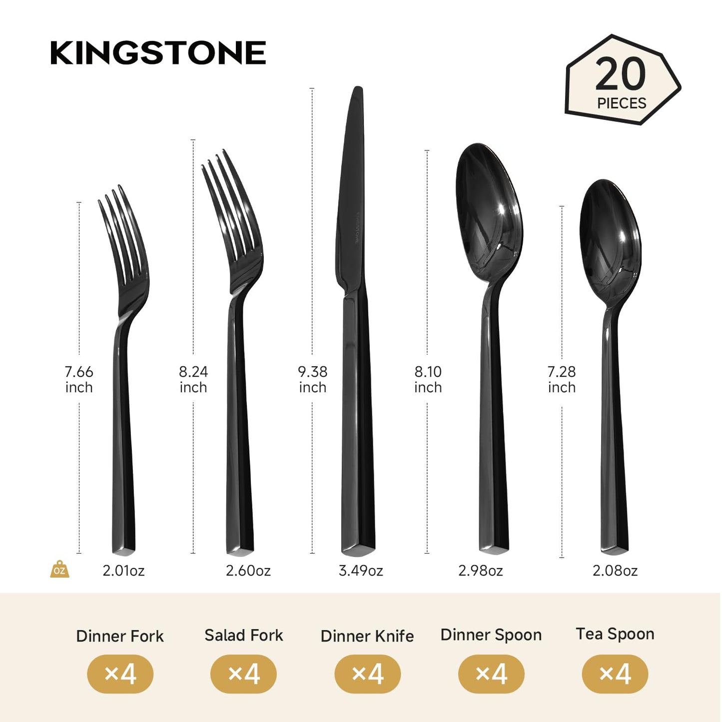 KINGSTONE Silverware Set, 60-Piece Flatware Cutlery Set Premium Stainless Steel, Service for 12, for Kitchen, Home, Wedding, Party, Mirror Polished and Dishwasher Safe