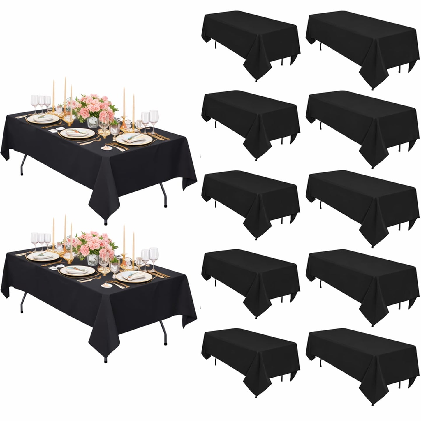 ZuGeo Polyester Rectangle Table Cloth,Table Cloths for 6 Foot Rectangle Tables,Washable Decorative Fabric Table Covers for Wedding Party,Banquet and Camping (Black, 12Pack-60×102")