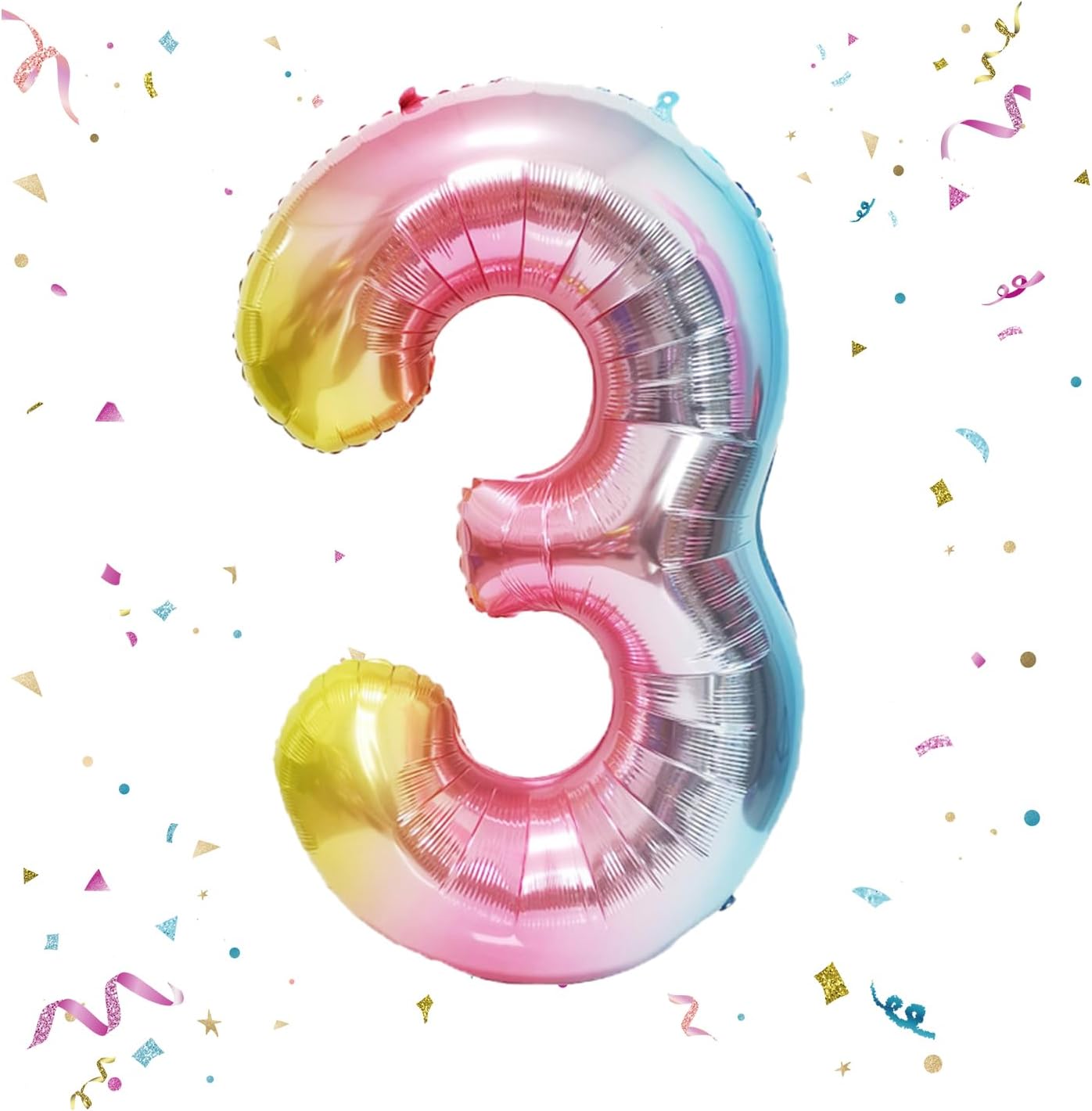 Skiennix 40-Inch Giant Rainbow Number 3 Balloons - Helium Mylar Foil for Kids' Birthday Party & Baby Showers
