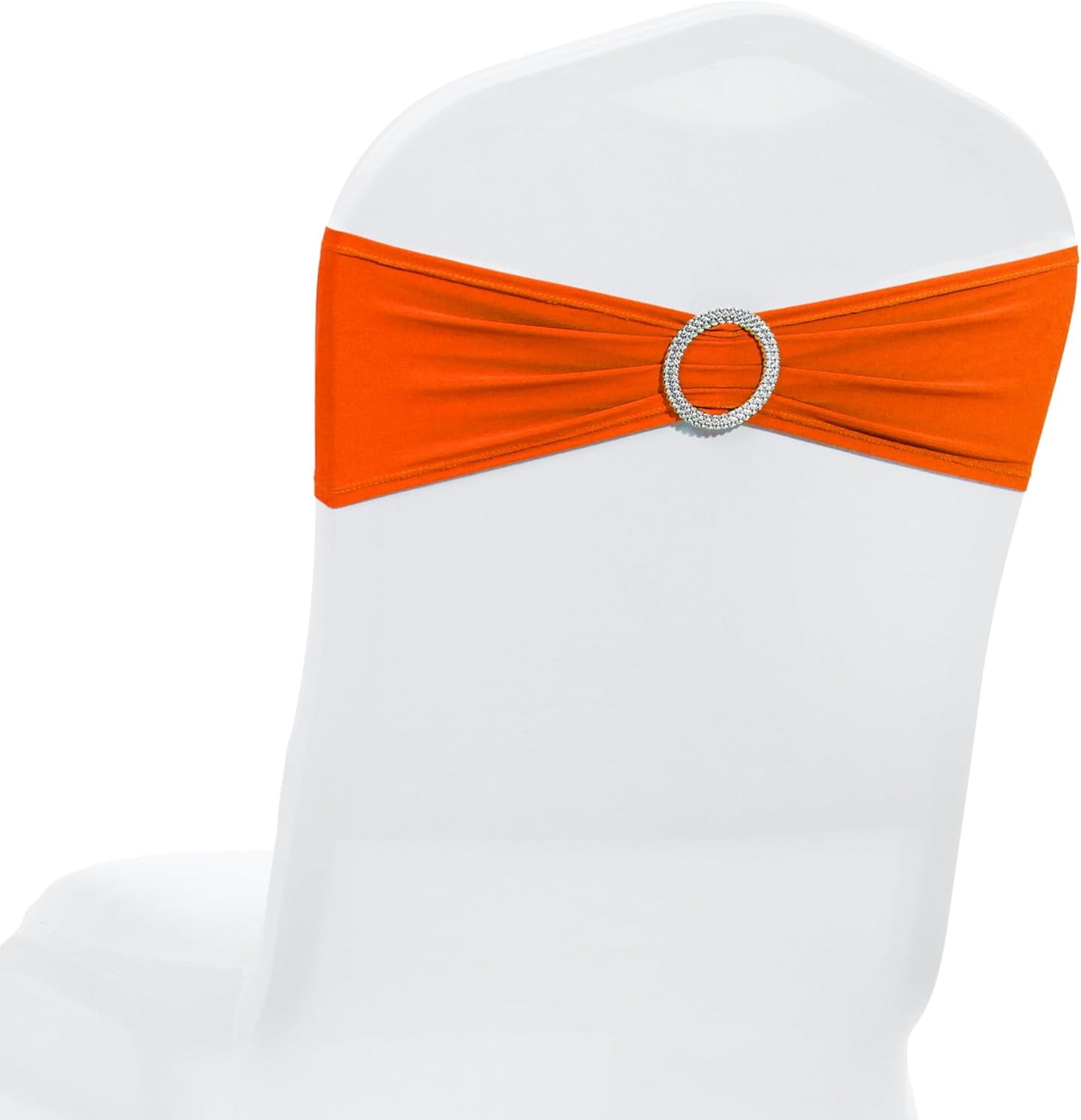 MDS Spandex Chair Sashes - Pack of 200 Elastic Stretch Bands with Buckle Slider for Wedding Decor | Orange