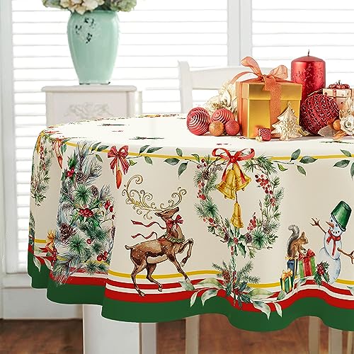 Yighty 102x60in Oval Christmas Tablecloth – Waterproof Polyester with Elk & Tree Design