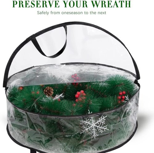 Clear Wreath Storage Bags by [Brand Name] - 2-Pack 24'' Christmas Wreath Containers with Dual Zippers