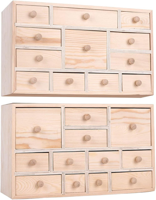 Vencer Set of 2 Wooden Countdown to Christmas Advent Calendar,Craft Storage Organizer with 24 Drawers,DIY Unfinished Wood,Apothecary Cabinet,Kids Craft Idea Organizer,14in x 11.8in x 4.3in,VYO-066
