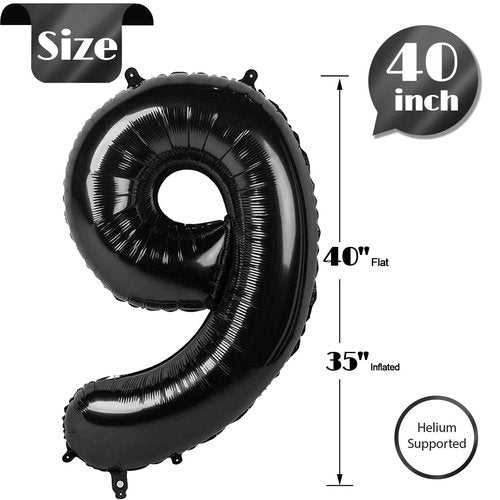 9 Balloon, Black Number Balloon 40 Inch, Black Party Decorations, Giant Birthday Decorations for 9th 19th 29th 90th, Number 9 Balloon