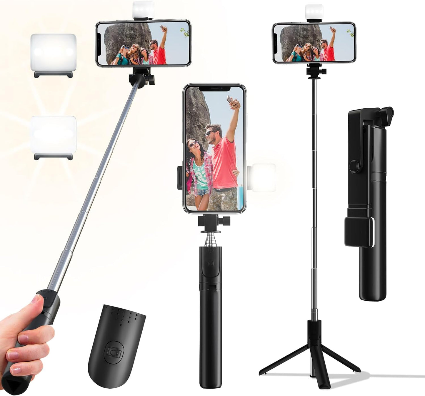 Skiennix Selfie Stick - 40-Inch Retractable Tripod with Wireless Remote & Light | Portable for Photography & Streaming