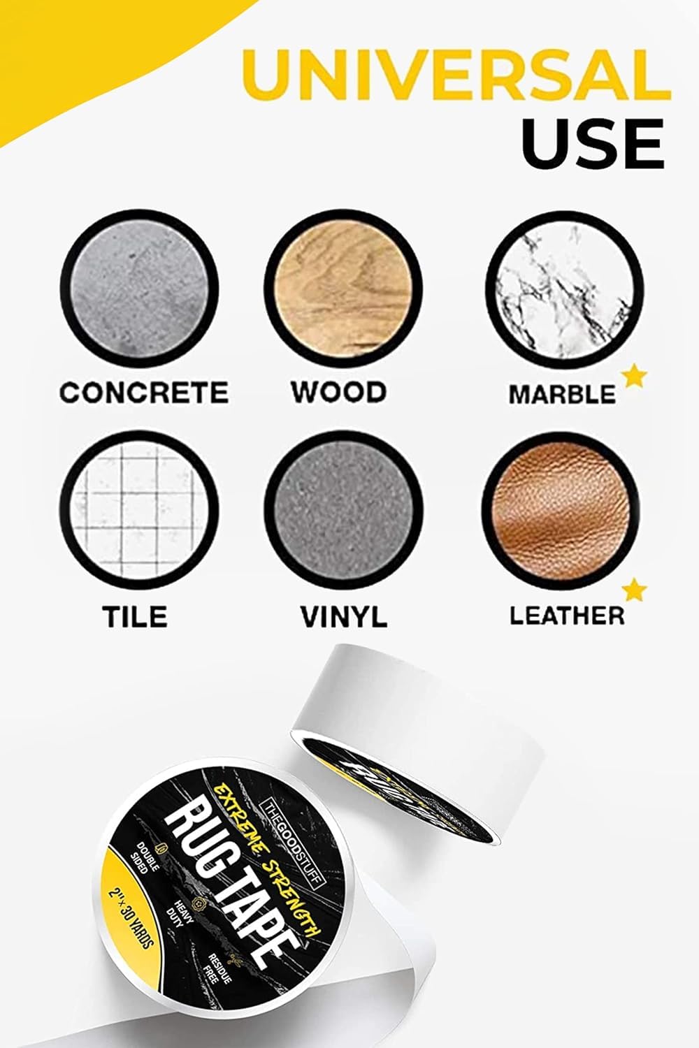 The Good Stuff Double-Sided Carpet Tape - Heavy-Duty Non-Slip Gripper for All Floors | 2"x10yd, No Residue