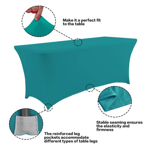 IVAPUPU 2 Pack 6FT Table Cloth for Rectangular Fitted Events Stretch Lake Blue Table Covers Washable Cover Spandex Tablecloth Protector for Party, Wedding, Cocktail, Banquet, Festival