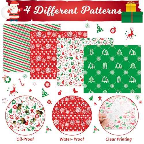 PLULON 160 Pcs Christmas Wax Paper for Food Sandwich Wrapping Parchment Paper Deli Paper Sheets Food Basket Liners Christmas Tree Snowflakes Candy Cookies Wraps for Xmas Holiday Party Decorations