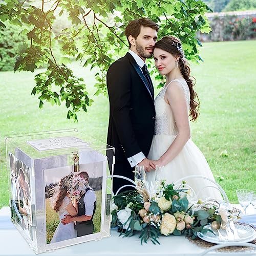 Acrylic Wedding Card Box with Picture Frame, Clear Gift for