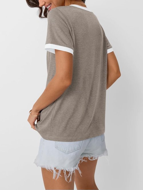AUTOMET Women's Short Sleeve T-Shirt - Casual Soft V-Neck Tunic for Spring Fashion | Comfortable Workout Top