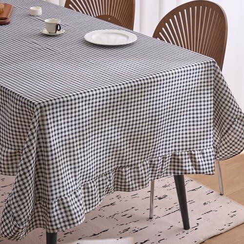 VCTops 70x134 in Black Plaid Farmhouse Tablecloth - 70x134 Rectangular Cotton Linen, Washable