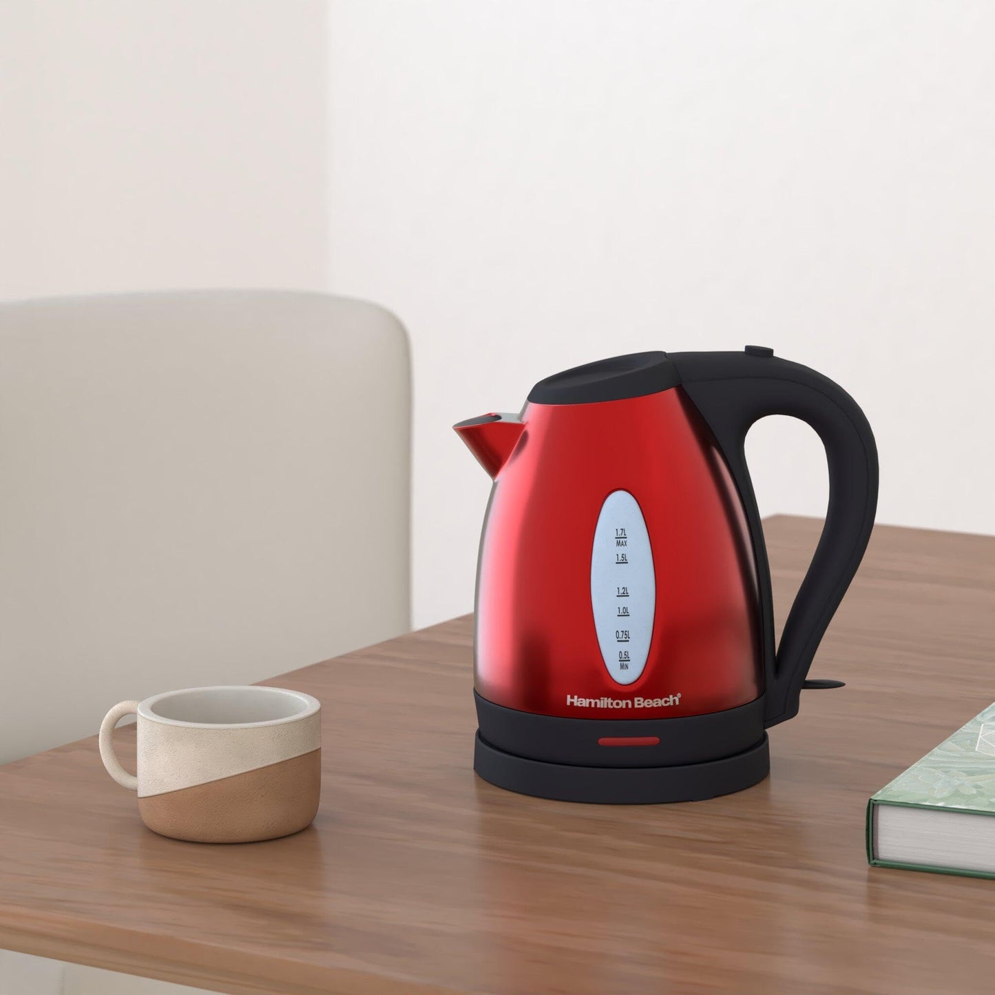 Hamilton Beach Electric Tea Kettle, Water Boiler & Heater, 1.7 Liter, Cordless Serving, 1500 Watts for Fast Boiling, Auto-Shutoff and Boil-Dry Protection, BPA-Free, Red (40885)