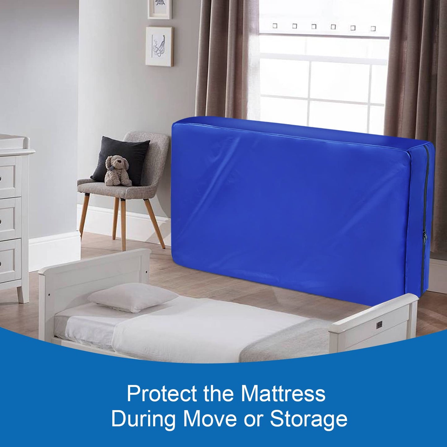 Crib Mattress Bag Waterproof, Heavy Duty Crib Mattress Moving Bag with Strong Zipper, Reusable Mattress Cover for Moving, Blue