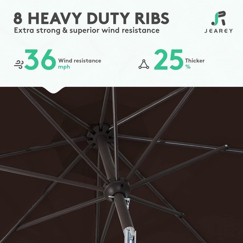 JEAREY 9FT Outdoor Patio Umbrella - Market Umbrella with Push Button Tilt & Crank | UV Protection, Waterproof, Brown