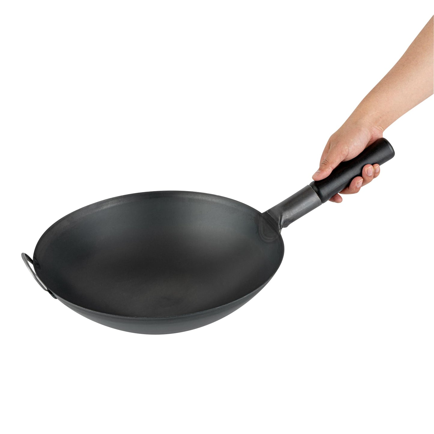 Restaurantware Carbon Steel Wok 1 Pack of 14 Inch Heavy-Duty Uniform Heat Distribution Pan Induction Compatible Round Bottom Wok Welded Handle Black For Gas Stovetops And Grills