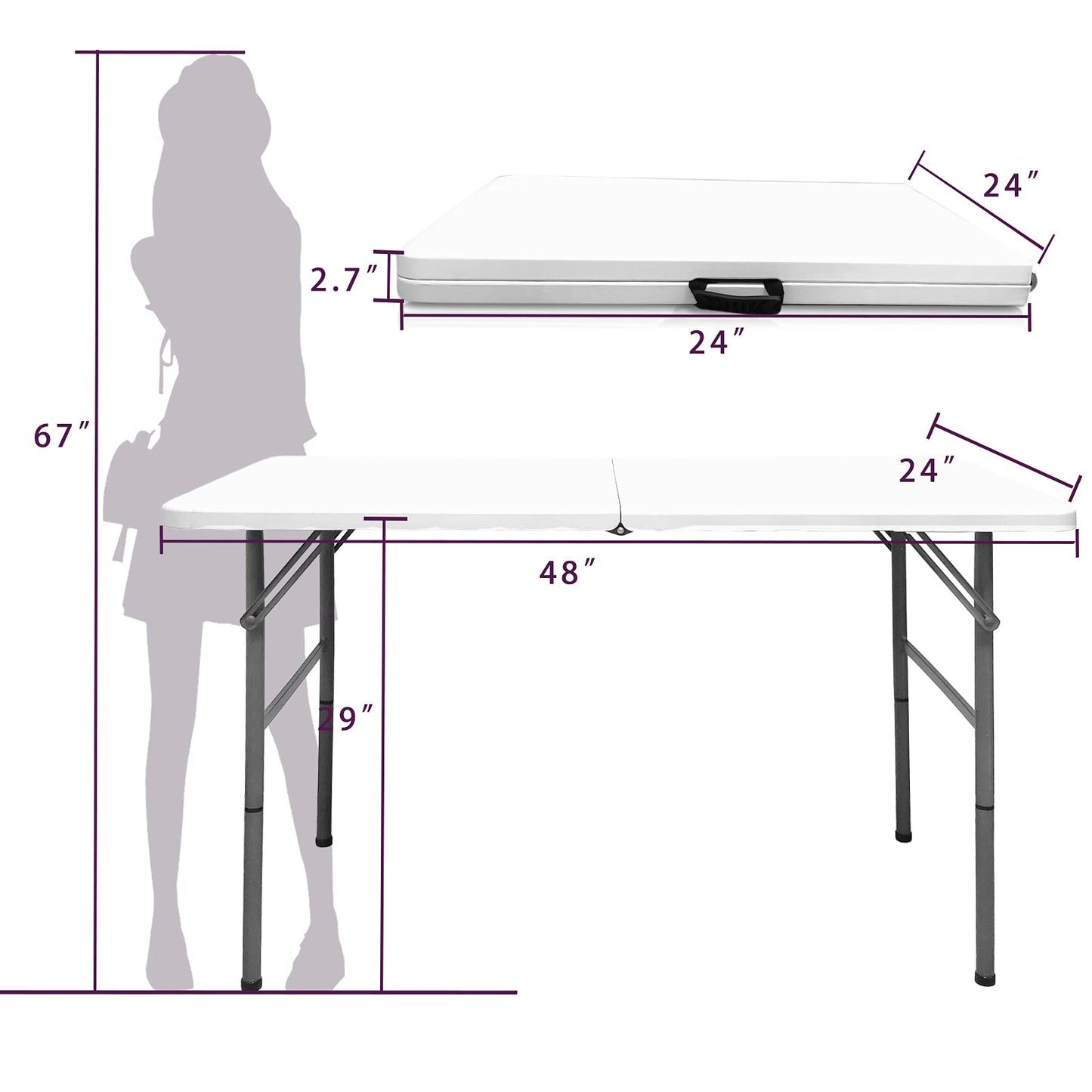Camp Solutions Plastic Folding Table, 6 FT Folding Table, Plastic Portable Tables for Dining Parties Card Picnic Camping, Granite White