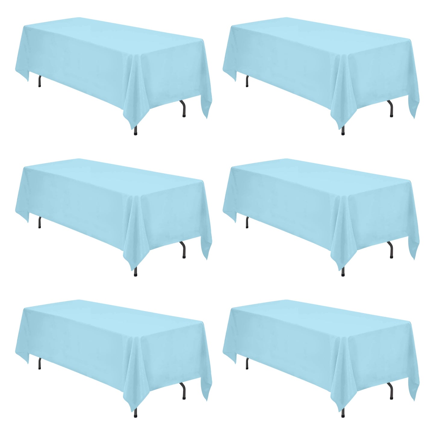 BRILLMAX 6 Pack Light Blue Tablecloths 70 x 120 Inch for 6ft & 8ft Rectangle Tables - 150 GSM Polyester Fabric, Universal Fit, Water, Stain & Wrinkle Resistant Cloth Cover for Wedding Banquet