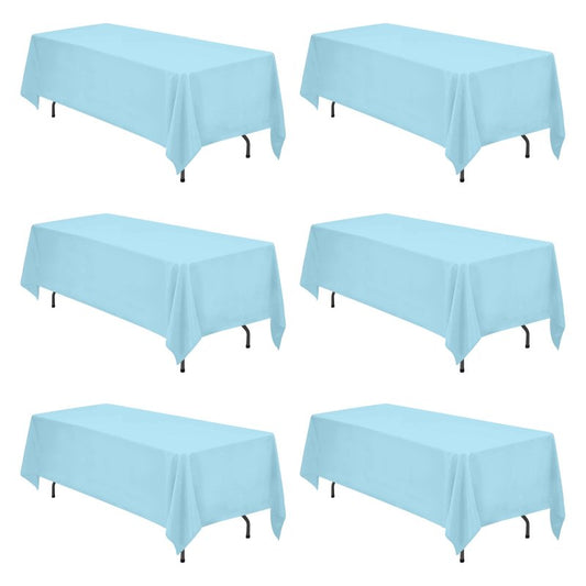 BRILLMAX 6 Pack Light Blue Tablecloths 70 x 120 Inch for 6ft & 8ft Rectangle Tables - 150 GSM Polyester Fabric, Universal Fit, Water, Stain & Wrinkle Resistant Cloth Cover for Wedding Banquet