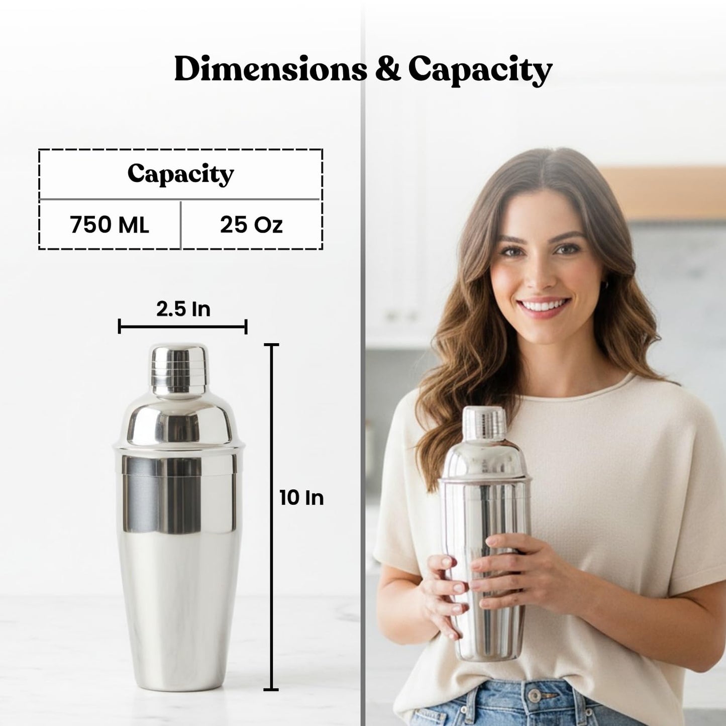 MAZDA Cocktail Shaker, 25 oz Martini Shaker, Drink Shaker Built-in Strainer, Professional Stainless Steel Margarita Mixer, Bartender Kit Gifts