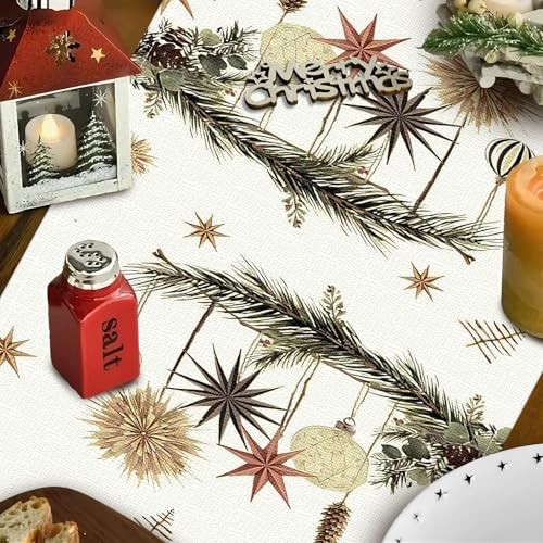 FreeNook Holly Pine Cone 13x48 in Christmas Table Runner