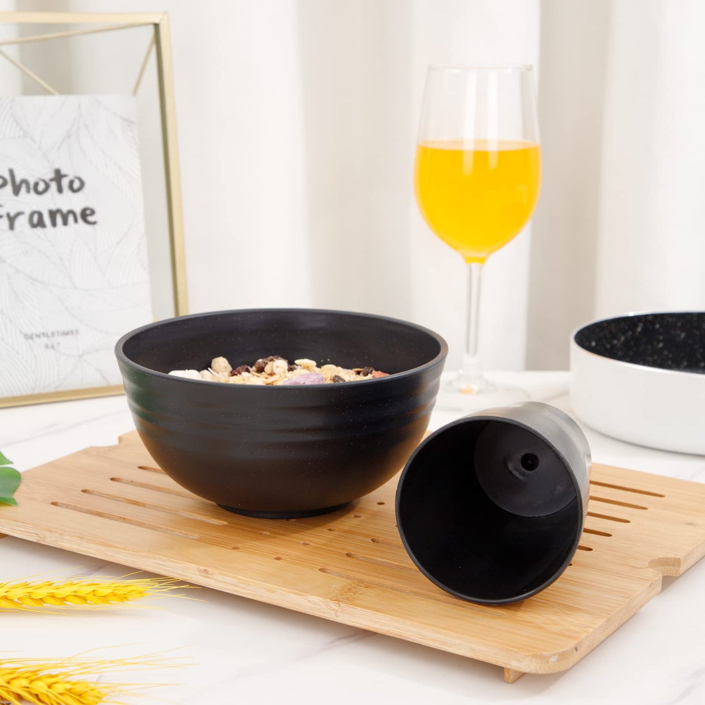 Supernal Wheat Straw Dinnerware Sets,Plates and Bowls Set, Dish Sets for 8, Unbreakable Plate for 8 Dishwasher Safe,Reusable Dinnerware Black-16pcs Plates, 8pcs Bowls, 8pcs Cups.