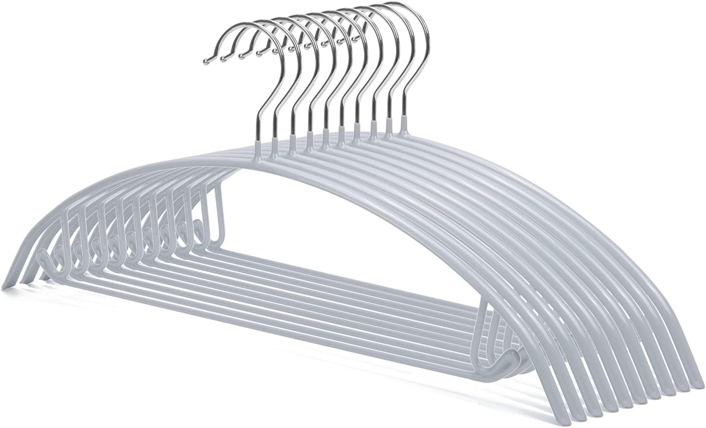 Nature Smile Non-Slip PVC Coating Sweater Hangers - 10 Pack in Silvery Grey | Bump-Free Design for Suits & T-Shirts