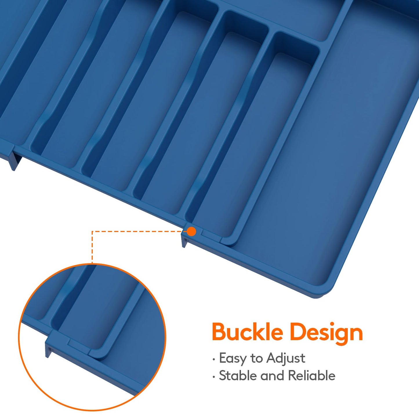 Lifewit Silverware Drawer Organizer, Expandable Utensil Tray for Kitchen, BPA Free Flatware and Cutlery Holder, Adjustable Plastic Storage for Spoons Forks Knives, 13-22 x 15", Dark Blue