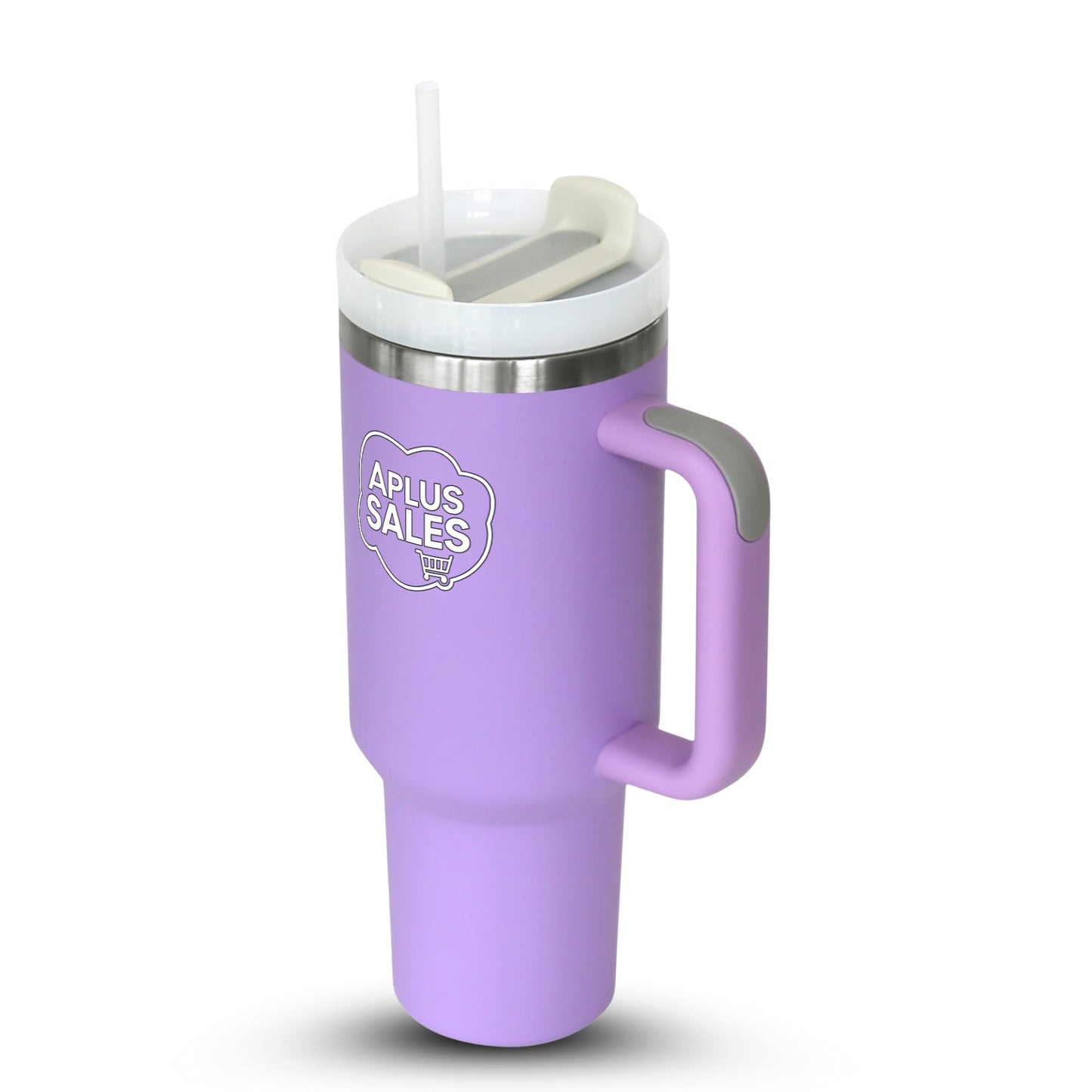30 oz Tumbler with Handle & Straw Lid - Stainless Steel Tumbler - Tea, Beverages & Travel Coffee Mug - Leakproof & Double-Walled Insulated Cup Water Bottle with Straw - Cup Holder Size - Light Purple