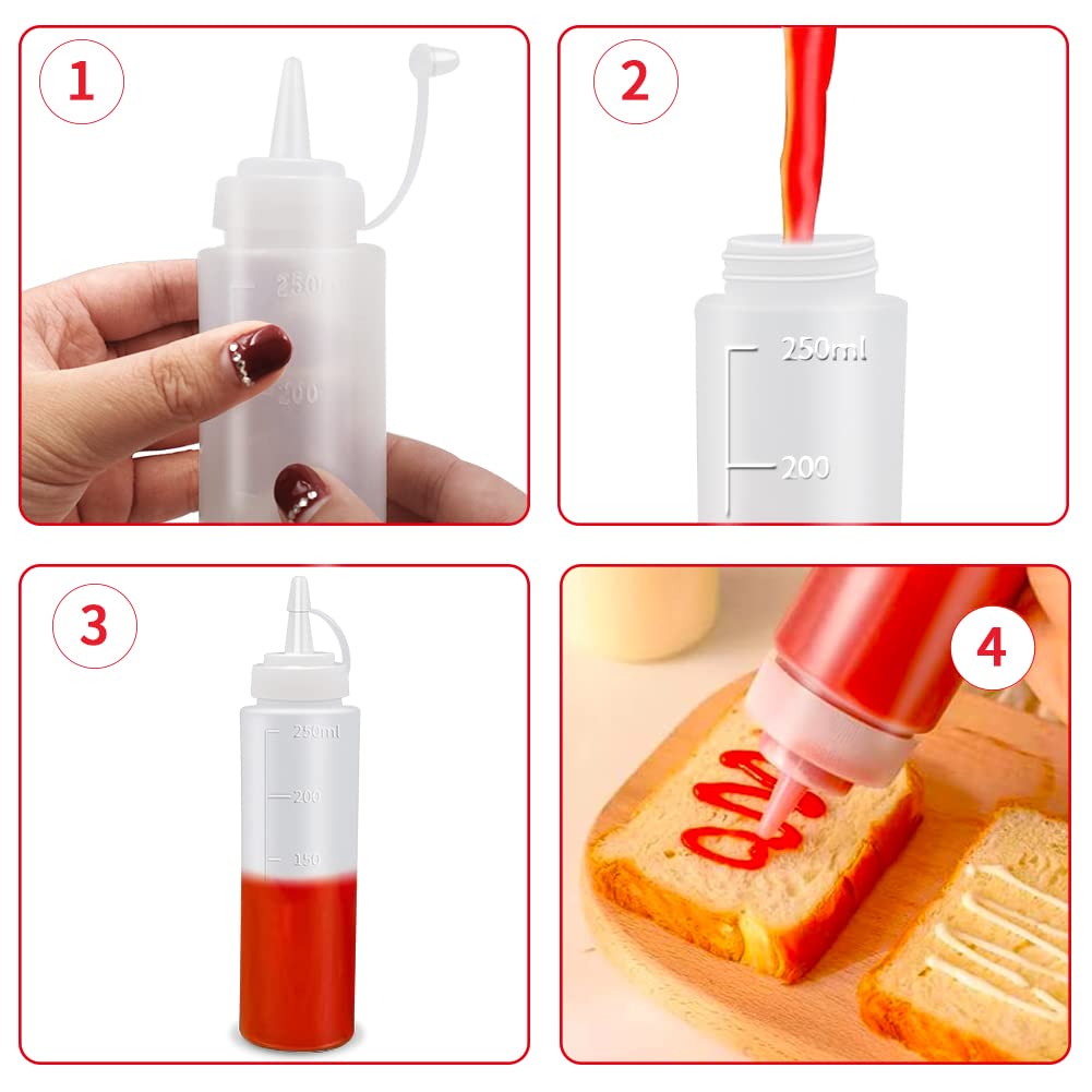 Abnaok Condiment Squeeze Bottles, 2-Pack 8 oz Food Grade Plastic Squeeze Condiment Bottles with Twist On Cap Lids for Sauces, Paint,Oil, Condiments,Salad Dressings, Arts and Crafts