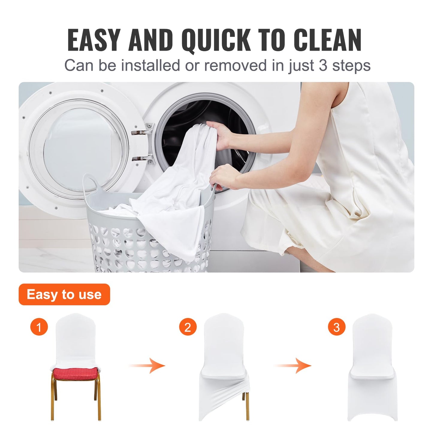 VEVOR 200 Pcs Flat-Front Chair Covers Polyester Spandex Chair Cover Stretch Slipcovers, Wedding, Holiday, Banquet, Party, Celebration, Dining, White