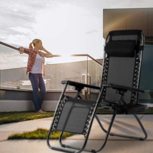 FDW Zero Gravity Lounge Chairs Set of 2 - Adjustable Reclining Outdoor Chairs with Pillow & Cup Holder