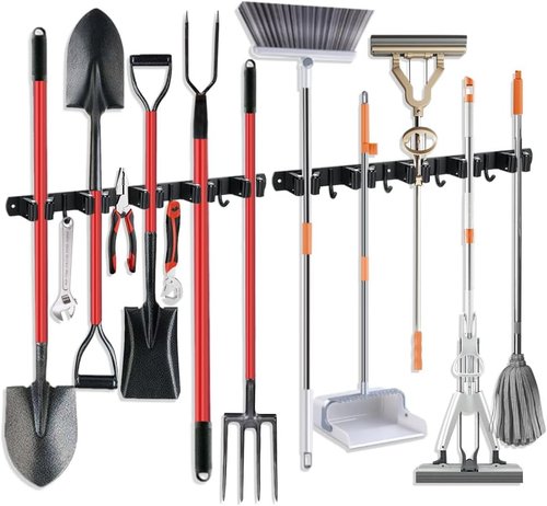 Heavy Duty Broom Hanger & Mop Holder by [Brand Name] - Stainless Steel Wall-Mounted Organizer | 2 Pack, Matte Black
