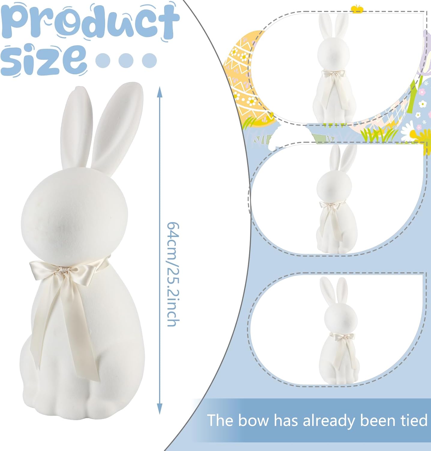 Lineshading White Easter Bunny Figurine - 25" Flocked Standing Rabbit Statue for Porch & Yard Decor
