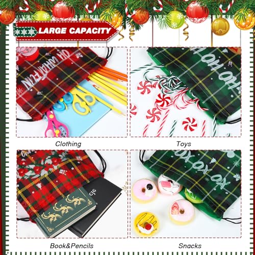 Aliceset 50 Pcs Christmas Drawstring Gift Bags Buffalo Plaid - 9.84x11.81in Stocking Snack Wrapping Sacks