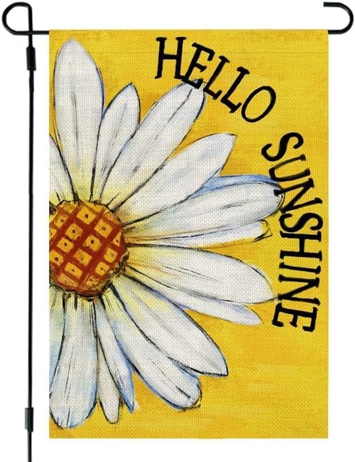 CROWNED BEAUTY Summer Garden Flag - Double-Sided Daisy Design | 12x18 Inches Burlap Welcome Decoration (Yellow)