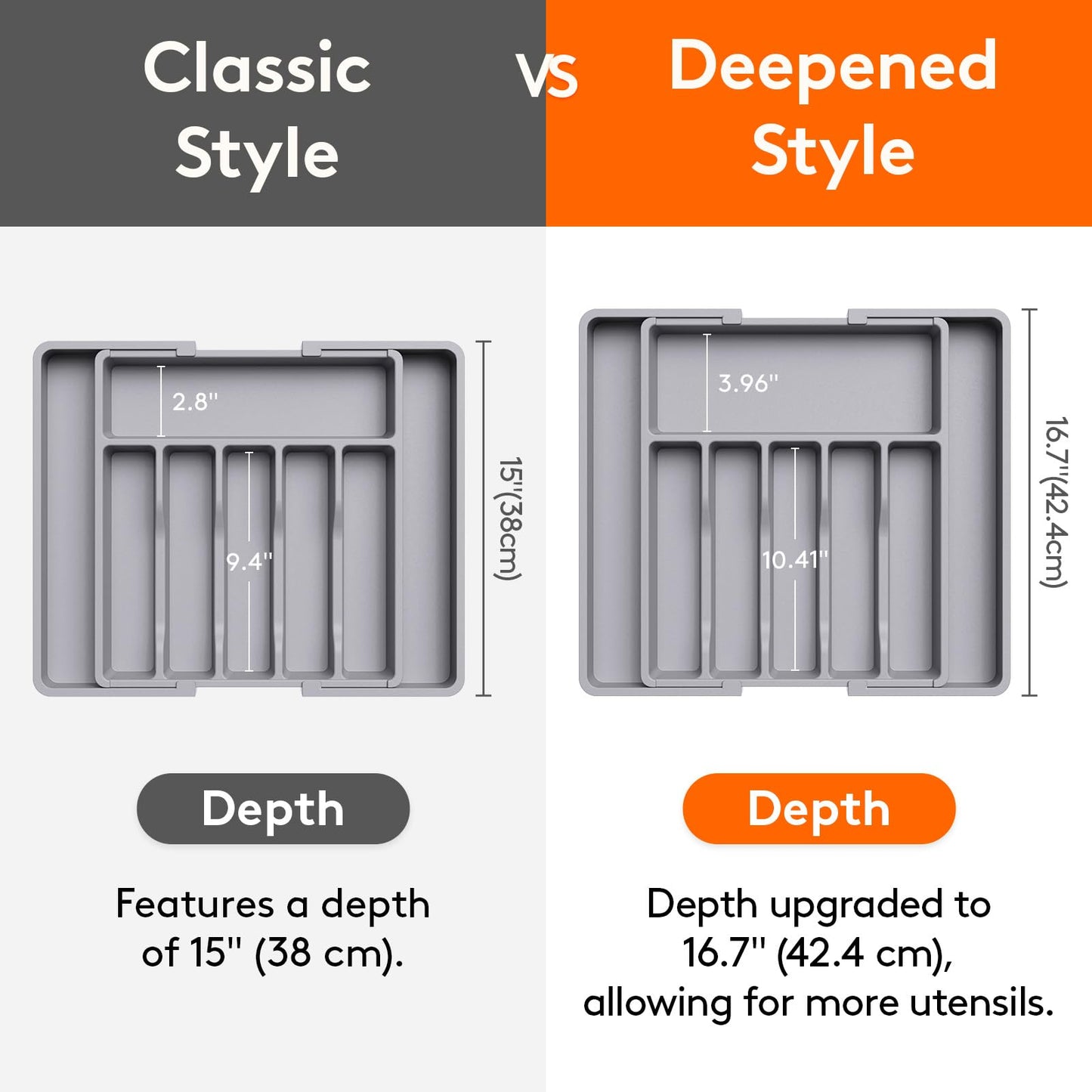 Lifewit Silverware Drawer Organizer, Expandable Utensil Tray for Kitchen, BPA Free Flatware and Cutlery Holder, Adjustable Plastic Storage for Spoons Forks Knives, 33 -57 x 42cm, Gray