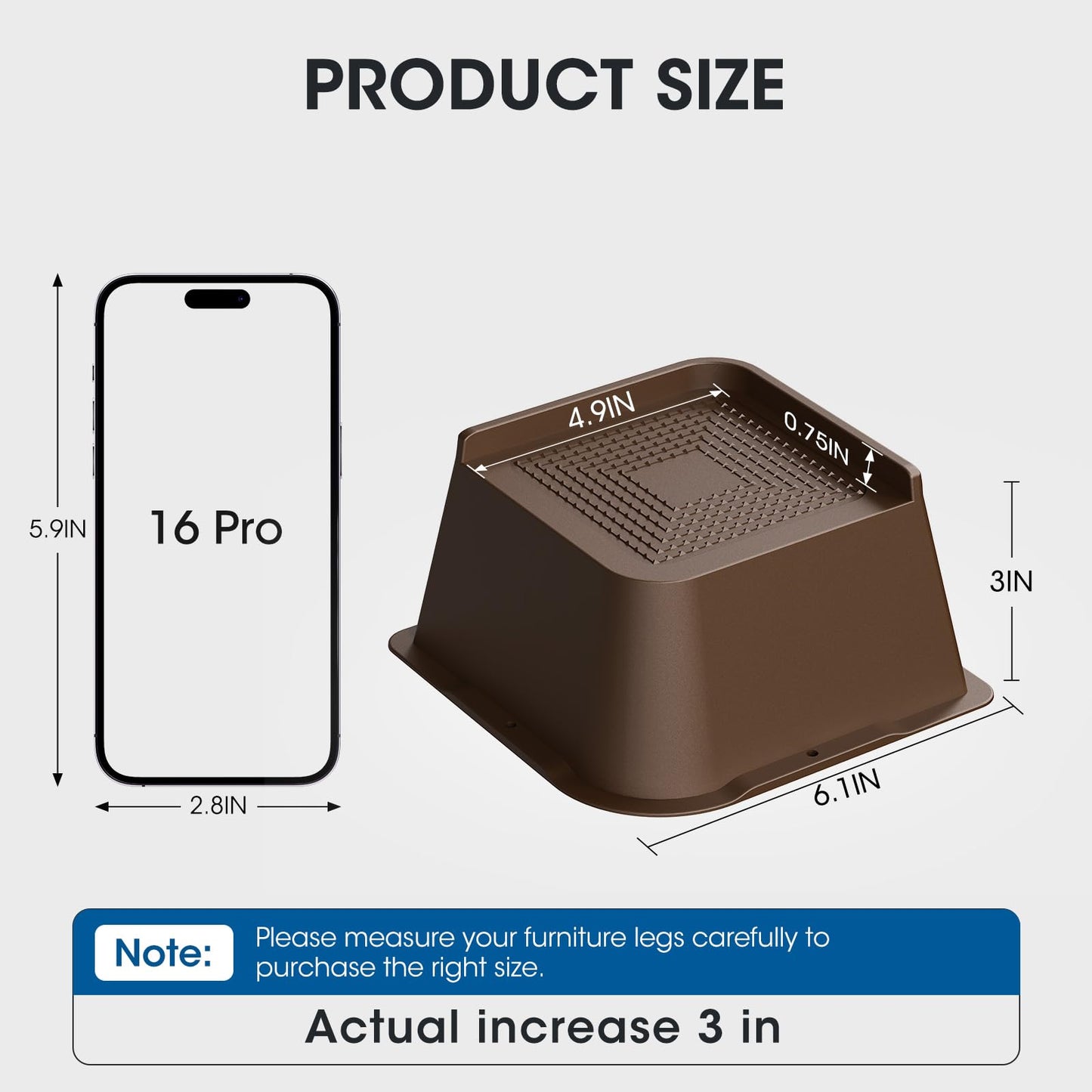 MXMZHXU Bed Risers 2 inch, 3 inch, 4 inch, 6 inch or 8 inch Heavy Duty Furniture Risers, Up to 6000 Lbs L Shaped Design Bed Lifts Blocks for Couch Desk Sofa Table (Dark Brown 4 Pack, 3 Inch)