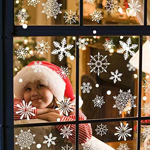 238 PCS Christmas Snowflake Window Clings Decorations, Xmas Window Stickers Decal 8 Sheets